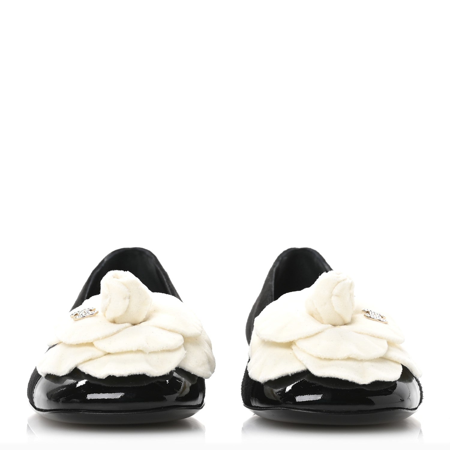 Chanel Suede Patent Cap Toe Camellia Ballerina Flats 37 Black White 3 of 8