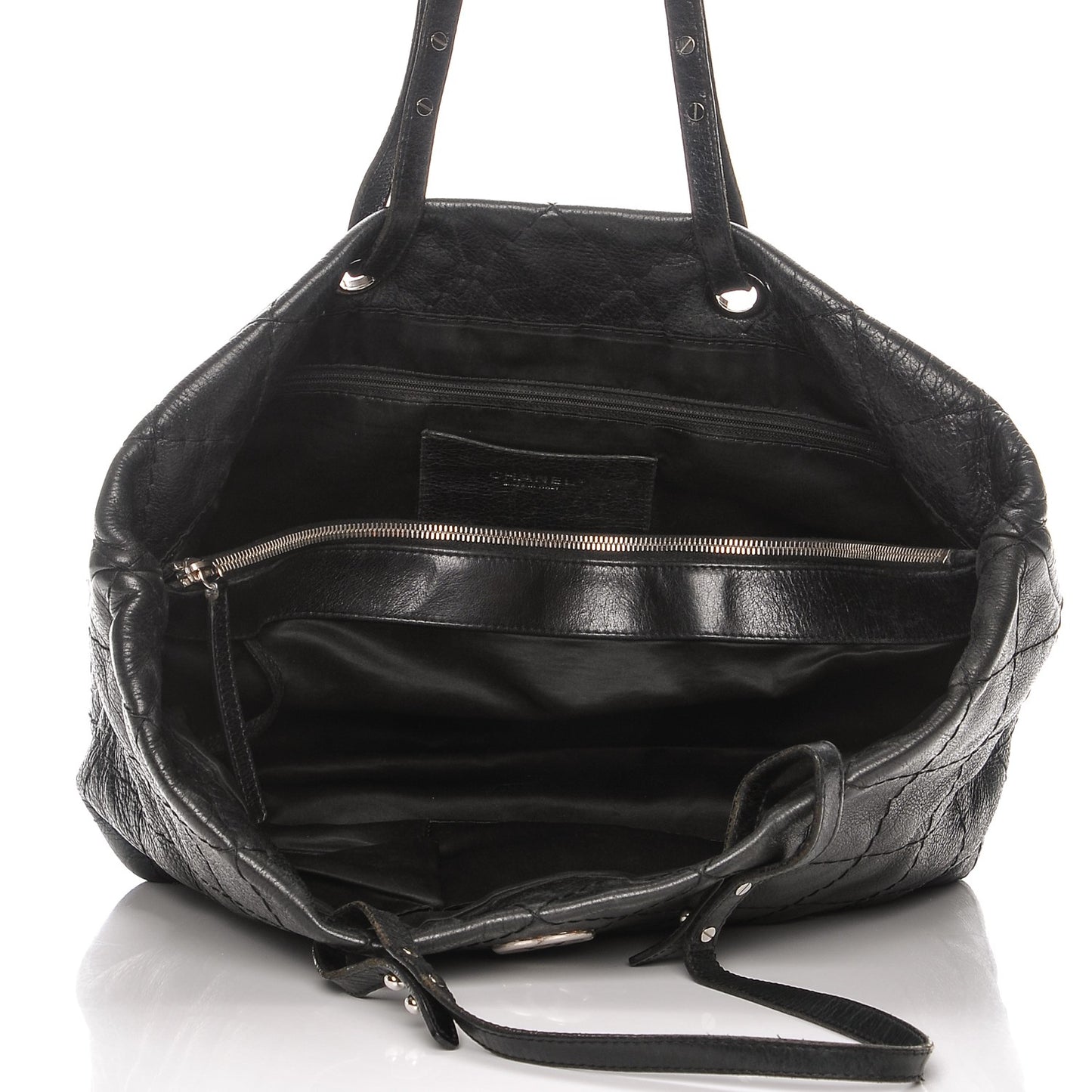 Glazed Calfskin Large On The Road Tote Black