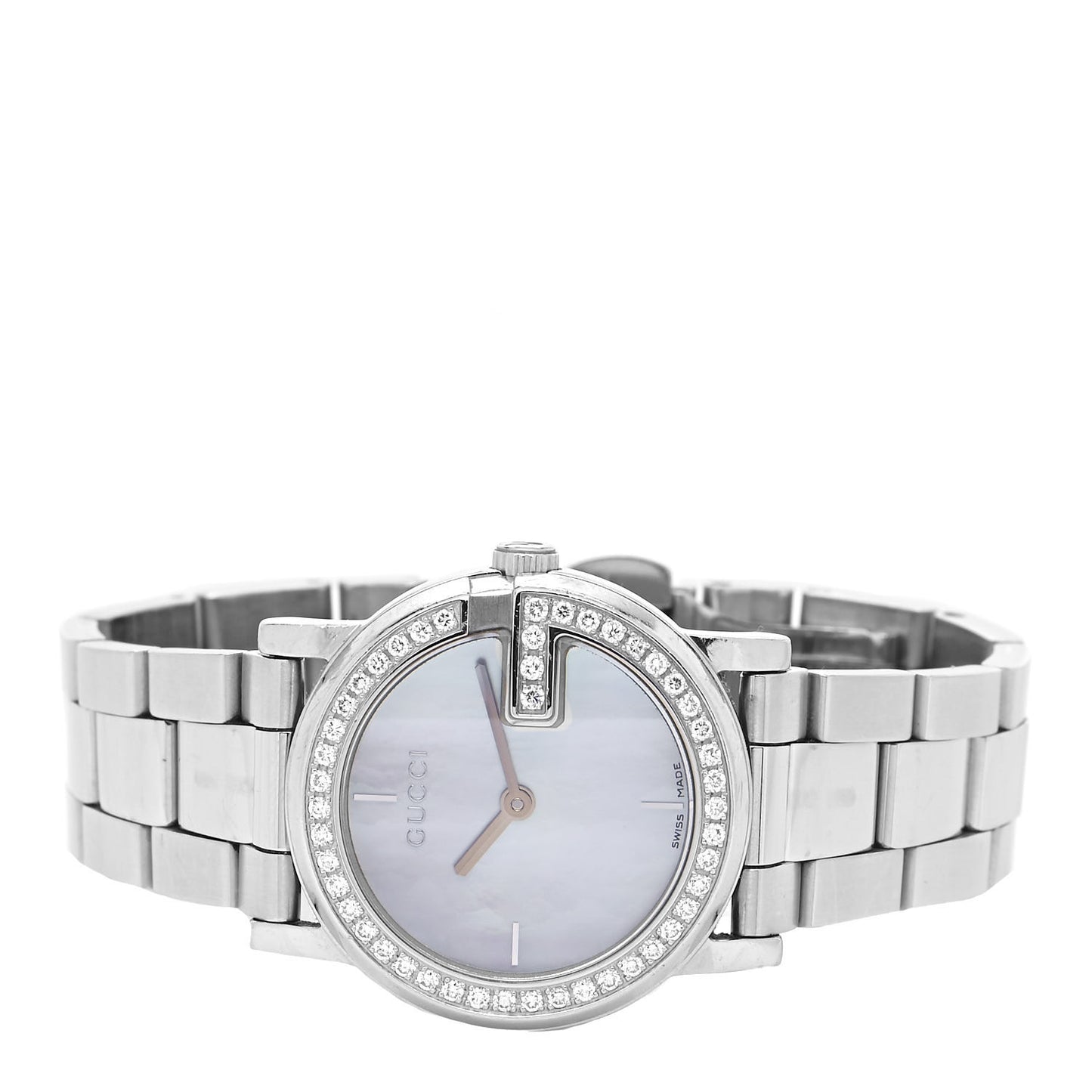 Stainless Steel Diamond Bezel Mother of Pearl 27mm 101L Quartz Watch