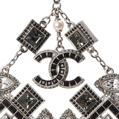 Chanel Crystal Strass Pearl CC Necklace Silver Black 5 of 7