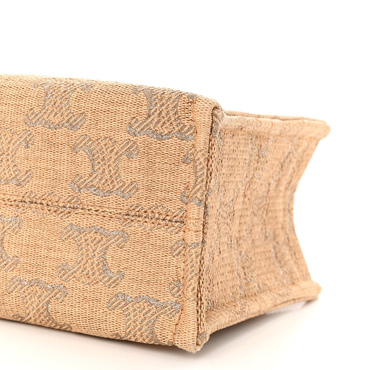 Celine Raffia Effect Calfskin Triomphe Jacquard Small Cabas Thais Natural Black 9 of 9