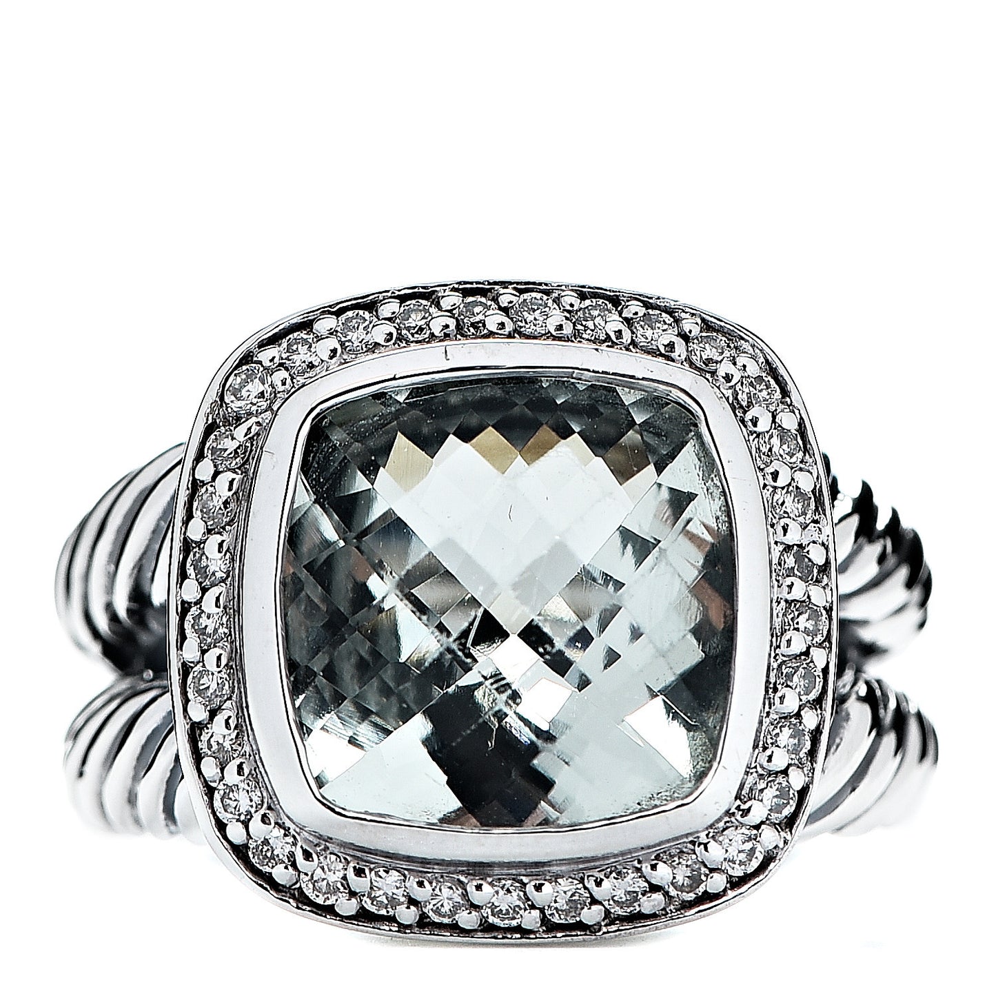 Sterling Silver Diamond Prasiolite 11mm Albion Ring 54 7