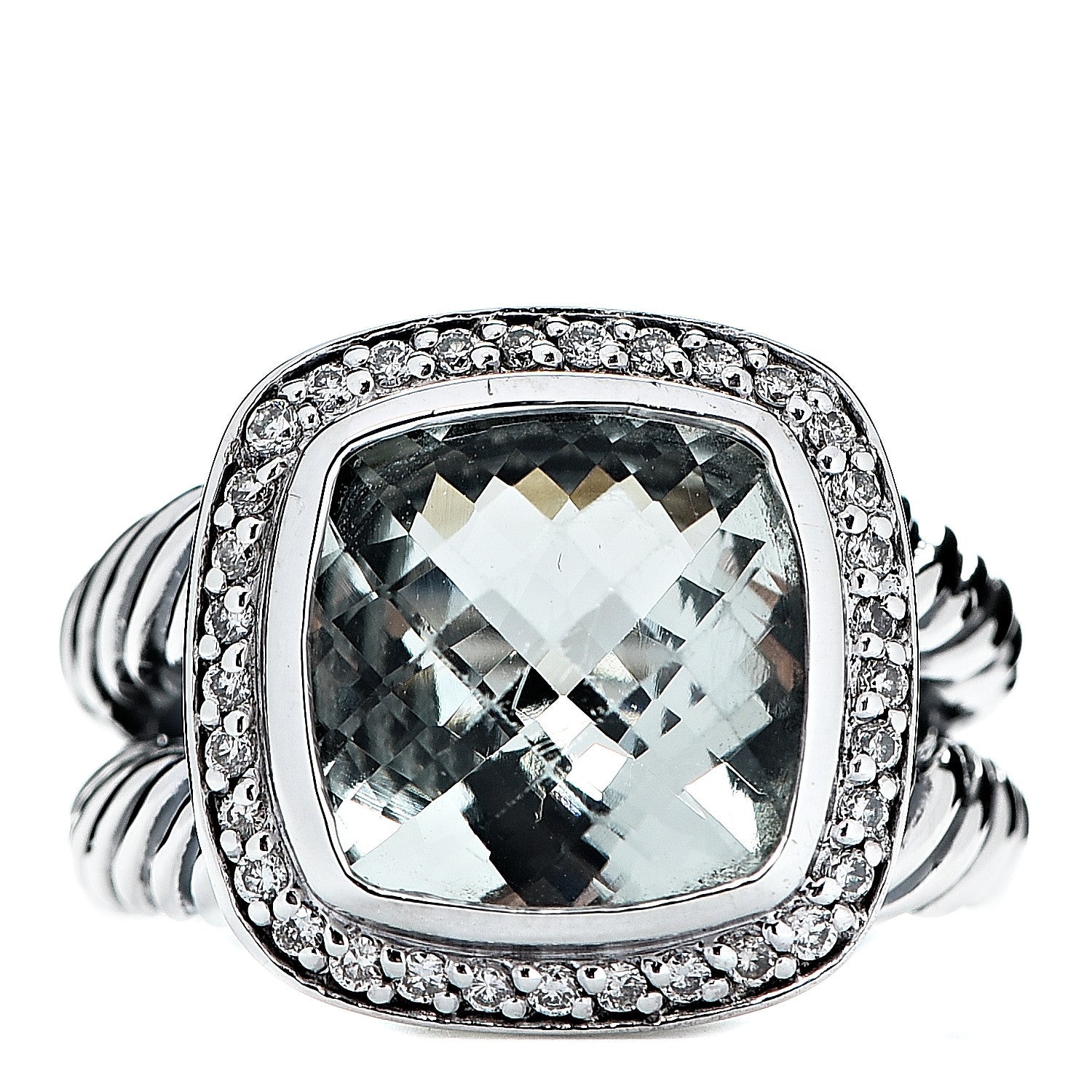 David Yurman Sterling Silver Diamond Prasiolite 11mm Albion Ring 54 7 1 of 4