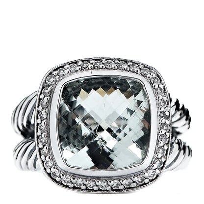 David Yurman Sterling Silver Diamond Prasiolite 11mm Albion Ring 54 7 1 of 4