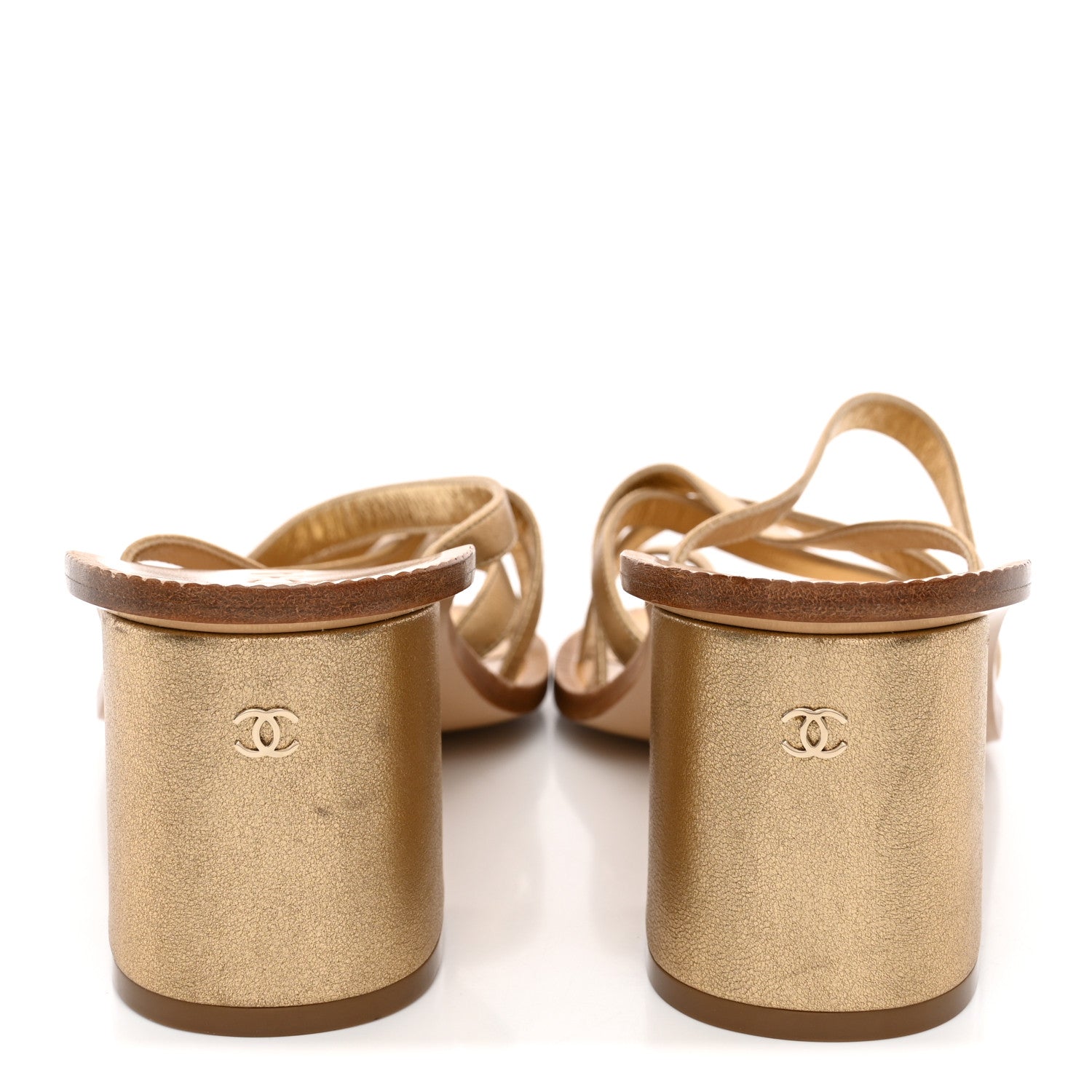 Chanel Laminated Lambskin CC Sandals 38 Gold 6 of 11