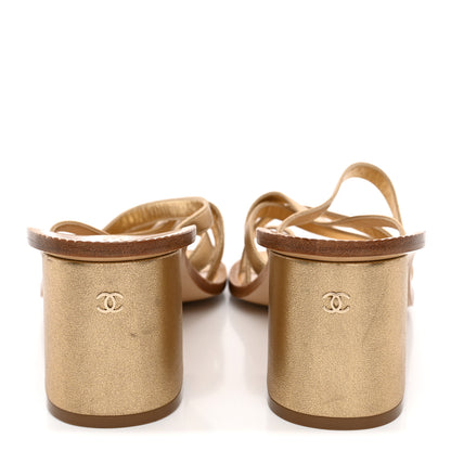 Chanel Laminated Lambskin CC Sandals 38 Gold 6 of 11