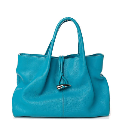 Burberry Grainy Calfskin House Check Horn Toggle Tote Blue 1 of 11