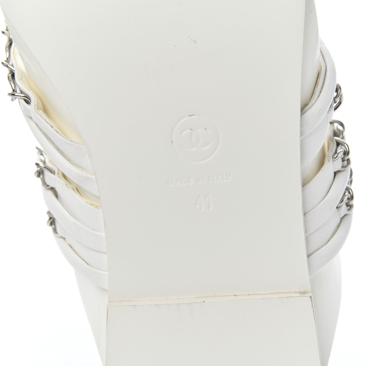 Calfskin Chain CC Thong Flat Sandals 41 White