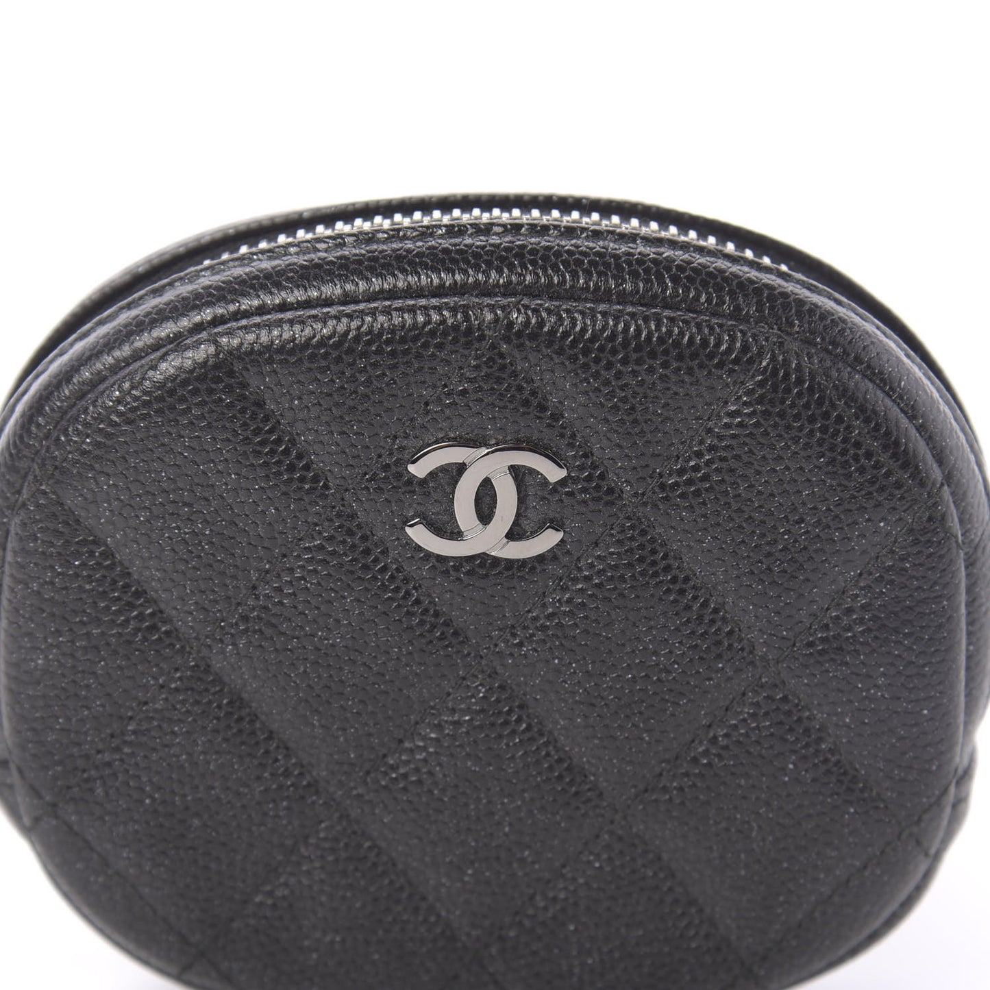 Iridescent Caviar Quilted Zip Around Classic Coin Purse Black