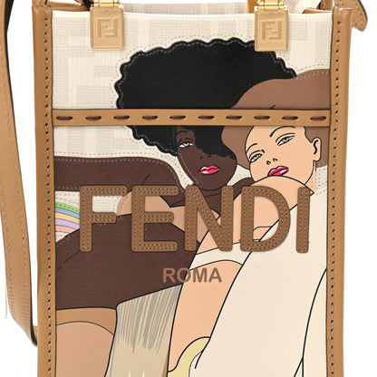 Fendi Glazed Fabric Plexiglass FF Logo Bikini Girls Mini Fendi Sunshine Shopper Tote Bianco Perla Multicolor Miele Scuro 7 of 9