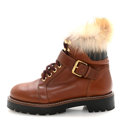 Louis Vuitton Calfskin Fur Territory Flat Ranger Combat Boots 37 Cognac 1 of 9