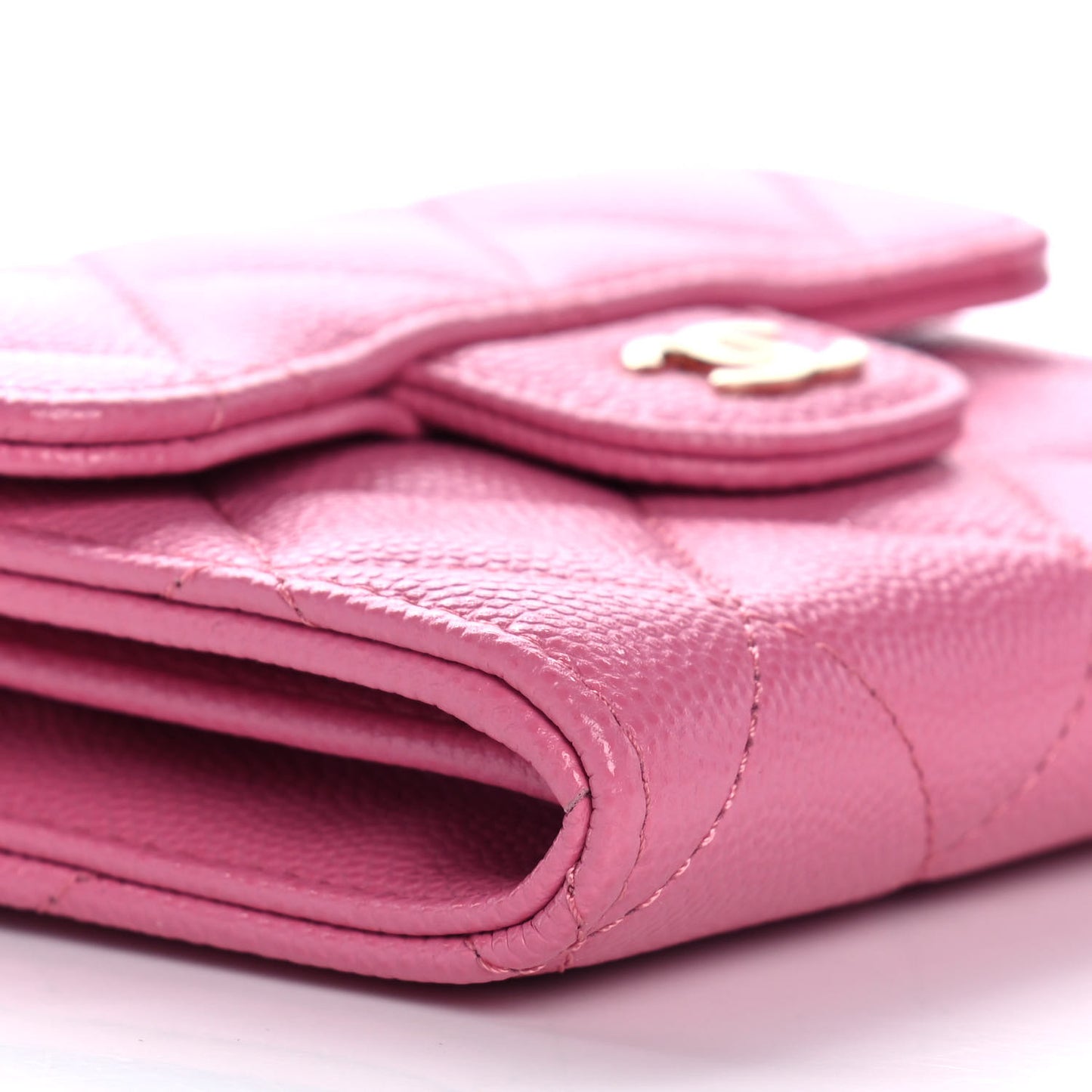 Caviar Quilted Flap Card Holder On Chain Pink