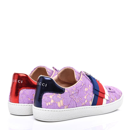 Gucci Lace Crystal Sylvie Web Flower Leaf Womens Ace Sneakers 36.5 Wisteria Perfect Pink 4 of 10