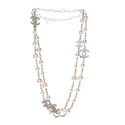 Chanel Crystal Pearl CC Long Necklace Silver 3 of 5