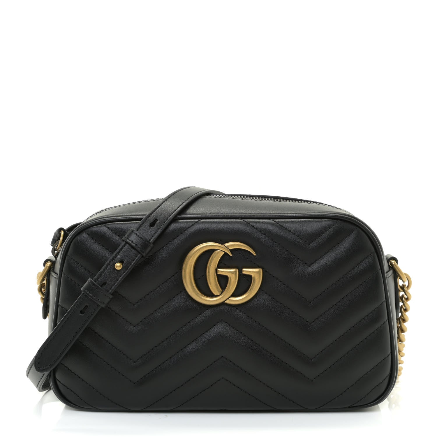 Gucci Calfskin Matelasse Small GG Marmont Chain Shoulder Bag Black 1 of 10