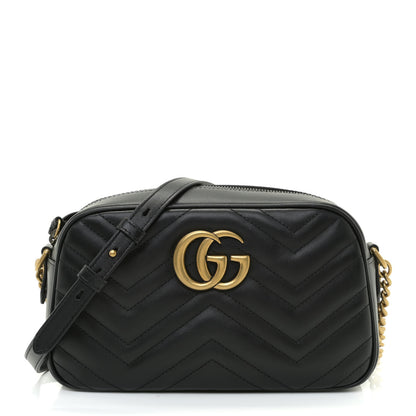 Gucci Calfskin Matelasse Small GG Marmont Chain Shoulder Bag Black 1 of 10