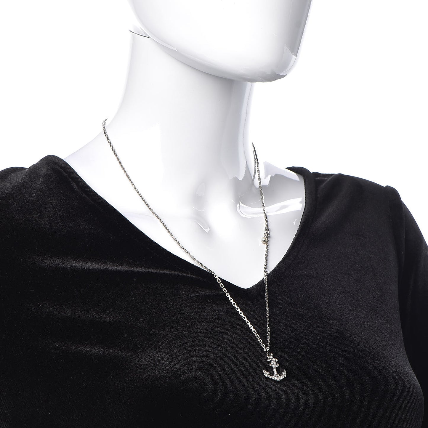 Crystal Anchor CC Pendant Necklace Silver