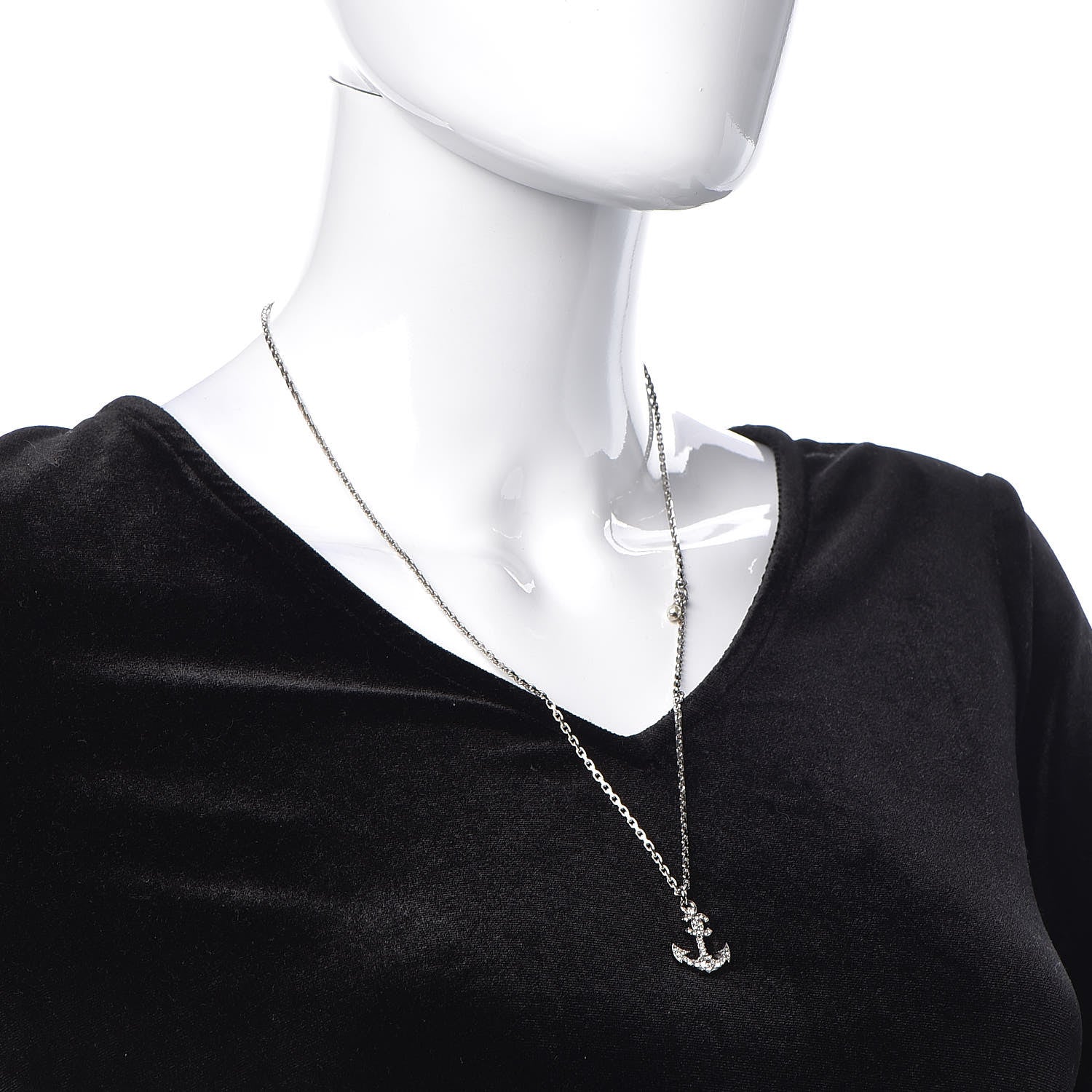 Chanel Crystal Anchor CC Pendant Necklace Silver 2 of 6