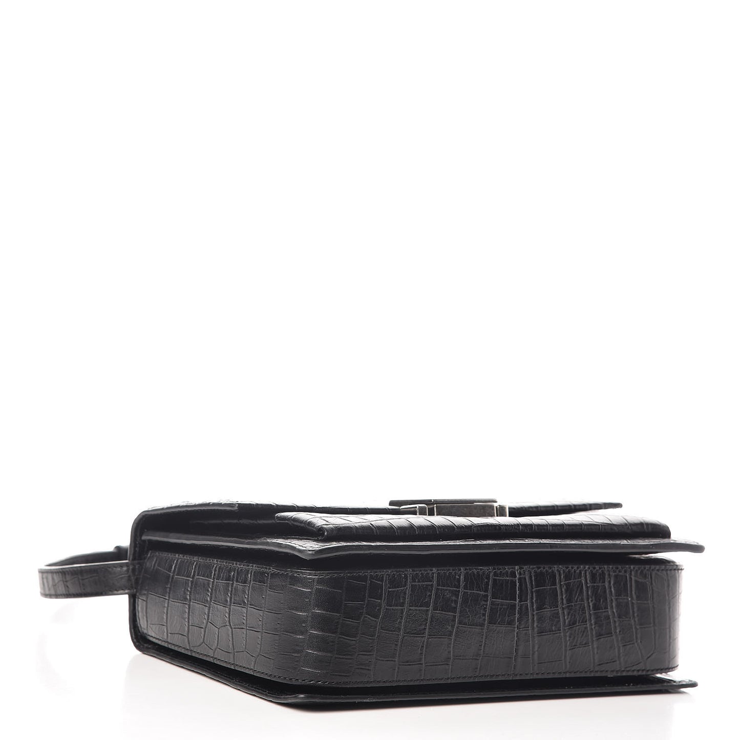 Calfskin Crocodile Embossed Medium Bellechasse Satchel Black