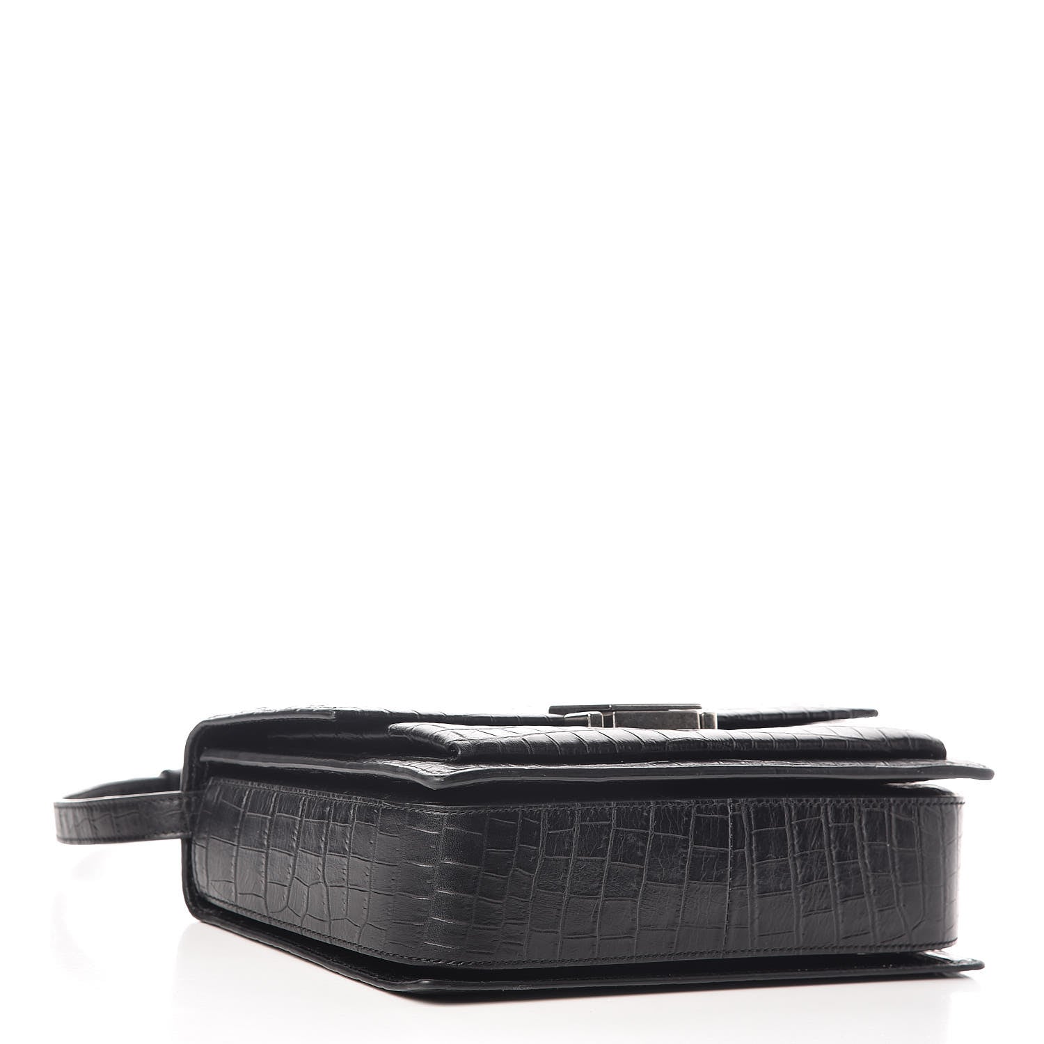 Saint Laurent Calfskin Crocodile Embossed Medium Bellechasse Satchel Black 4 of 9