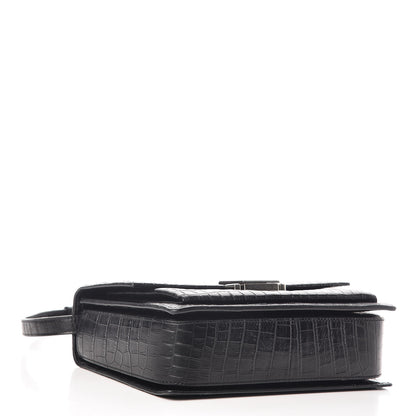 Saint Laurent Calfskin Crocodile Embossed Medium Bellechasse Satchel Black 4 of 9