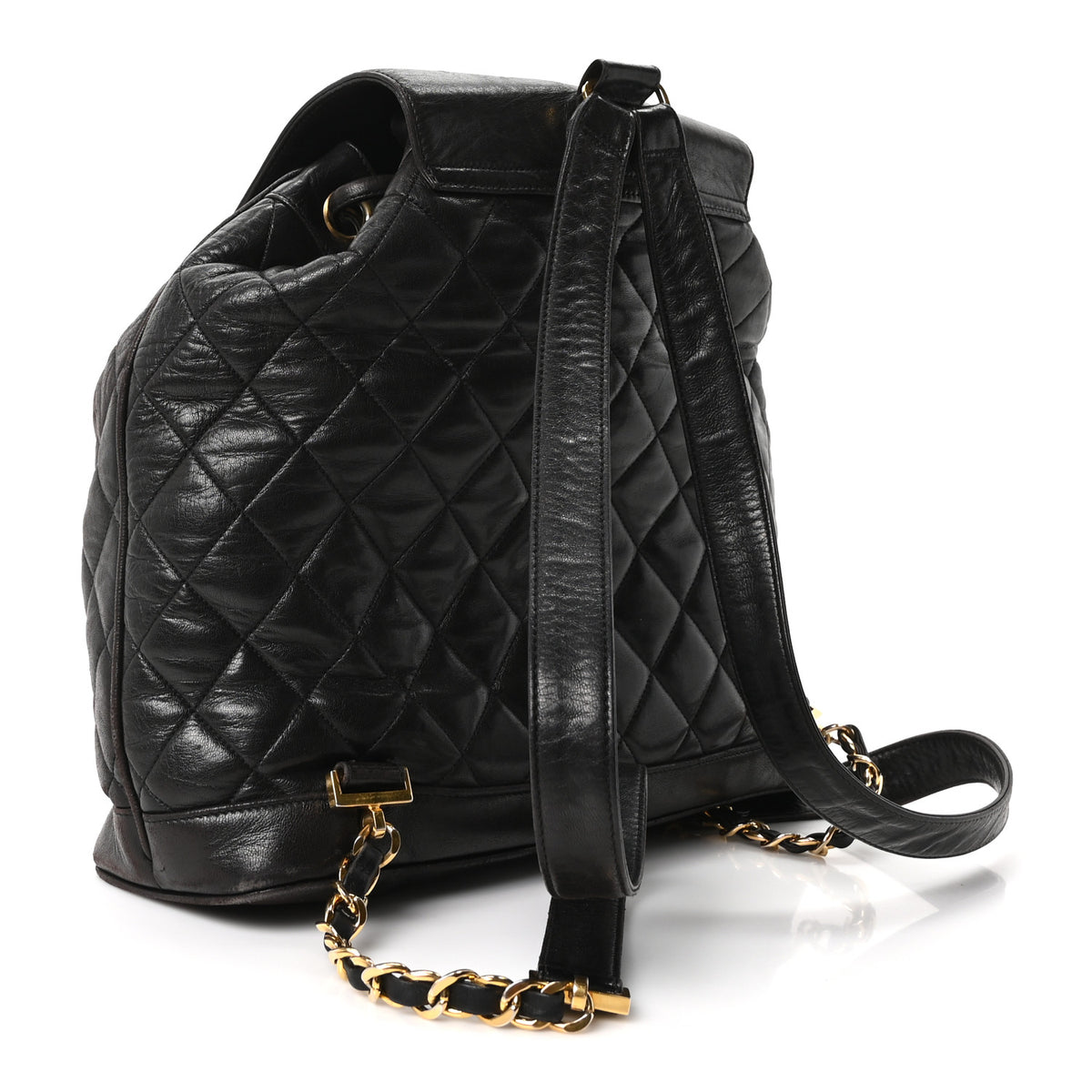 Lambskin Quilted Drawstring Backpack Brown
