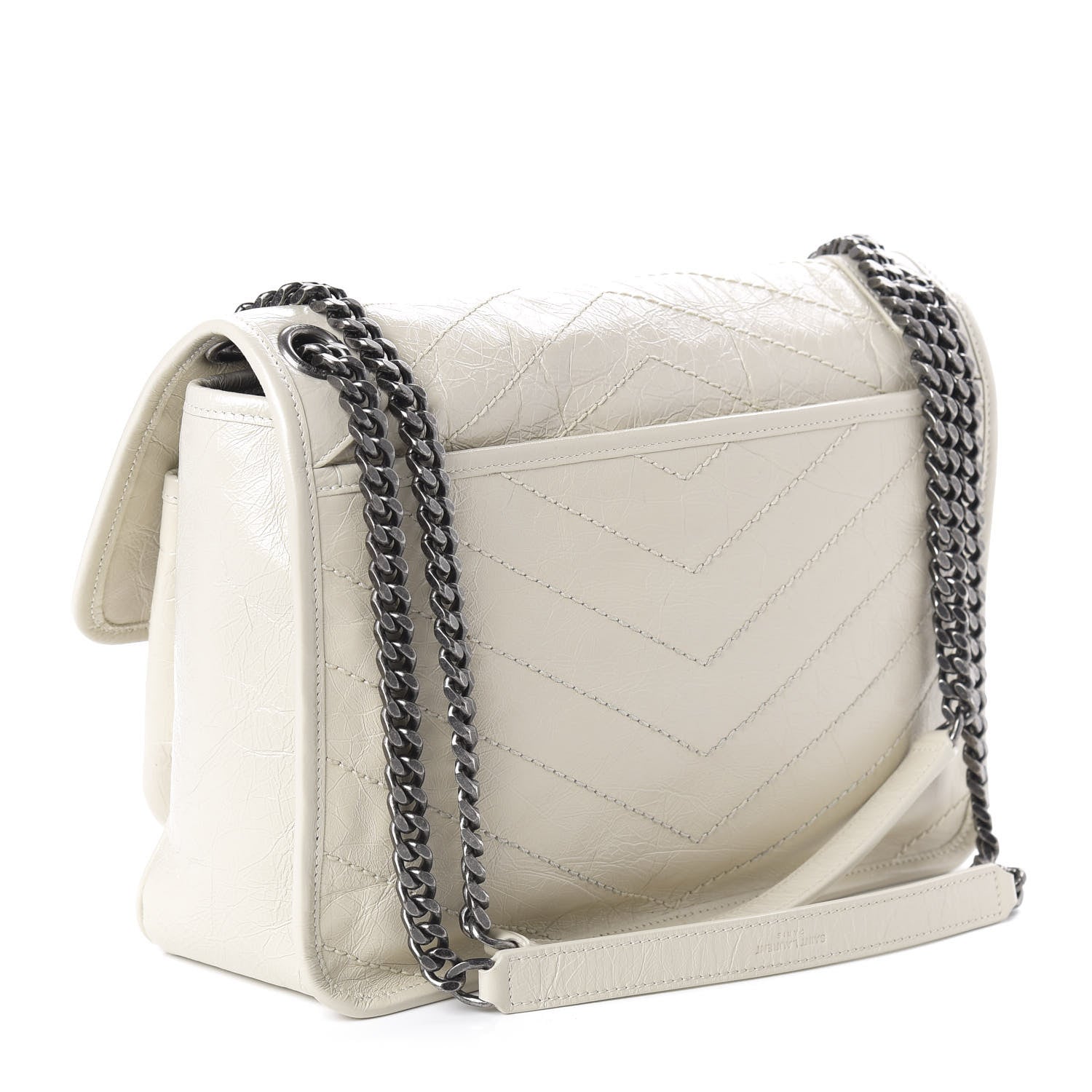 Saint Laurent Crinkled Calfskin Matelasse Monogram Medium Niki Chain Satchel Ivory 3 of 9