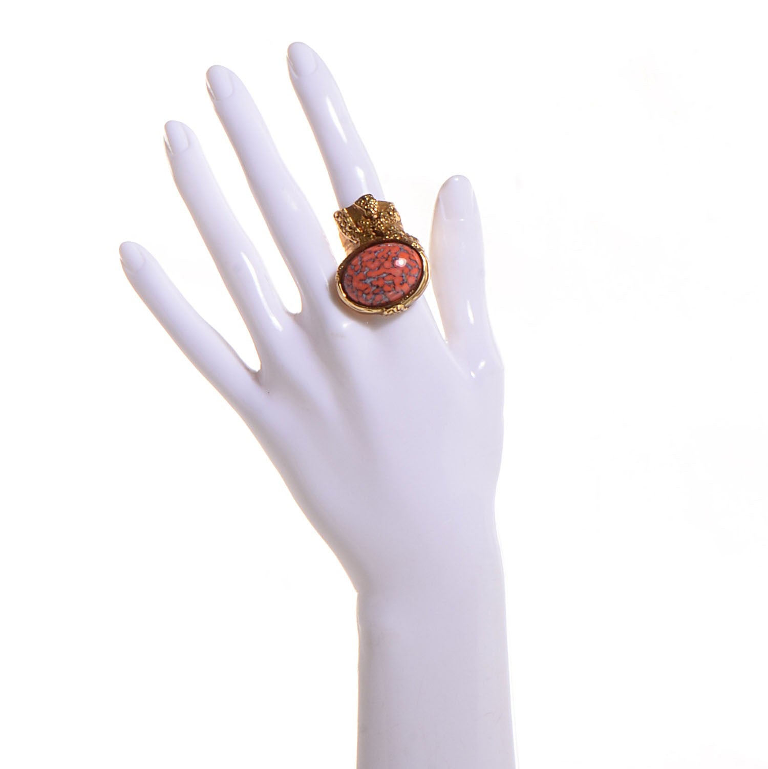 Saint Laurent Glass Cabochon Arty Ovale Ring 7 Gold Coral 2 of 5