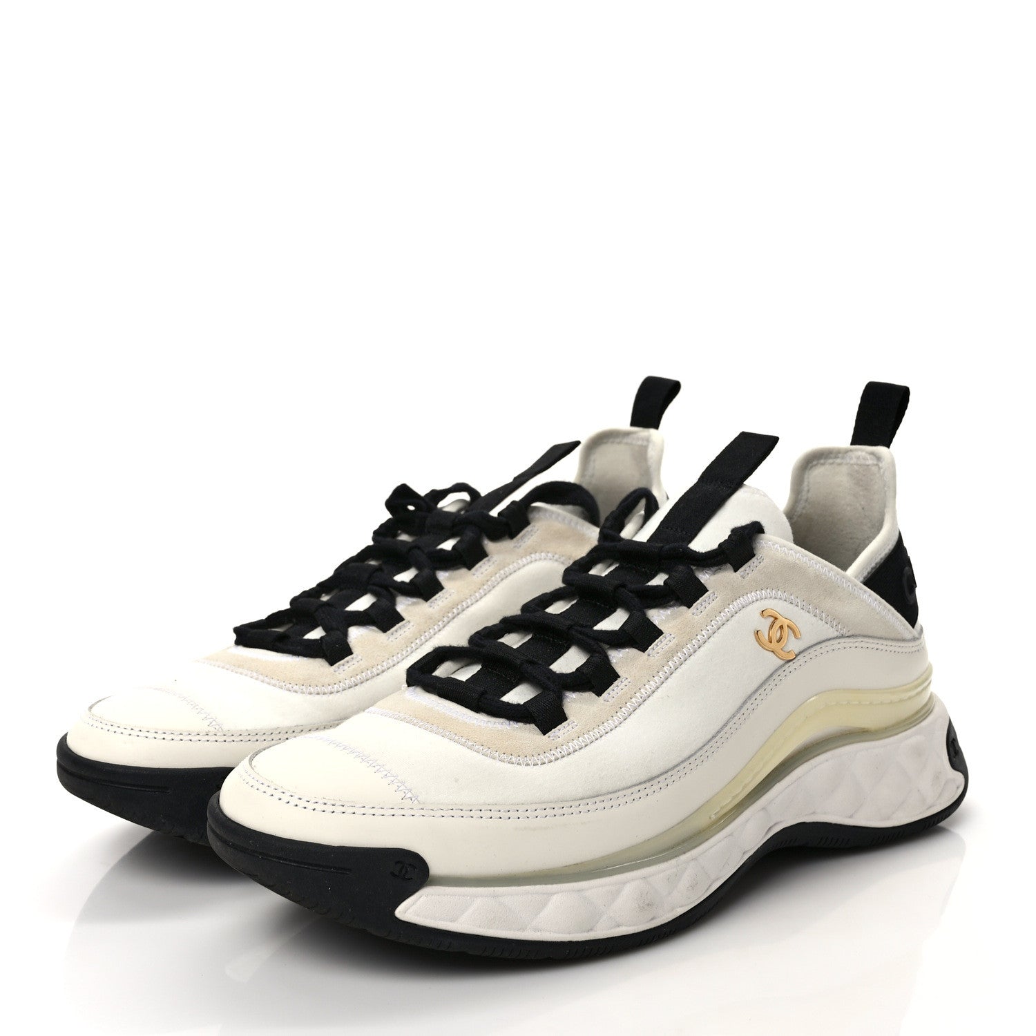 Chanel Velvet Calfskin Mixed Fibers CC Sneakers 40.5 Ivory Black 3 of 9