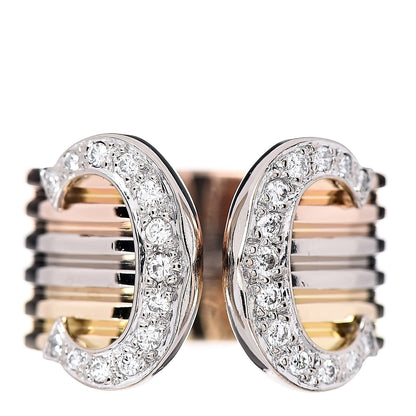 Cartier 18K Pink Yellow White Gold Diamond C De Ring 57 7.5 1 of 6