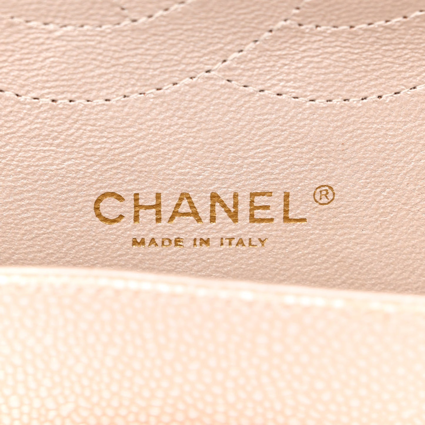 Iridescent Caviar Quilted Jumbo Double Flap Beige