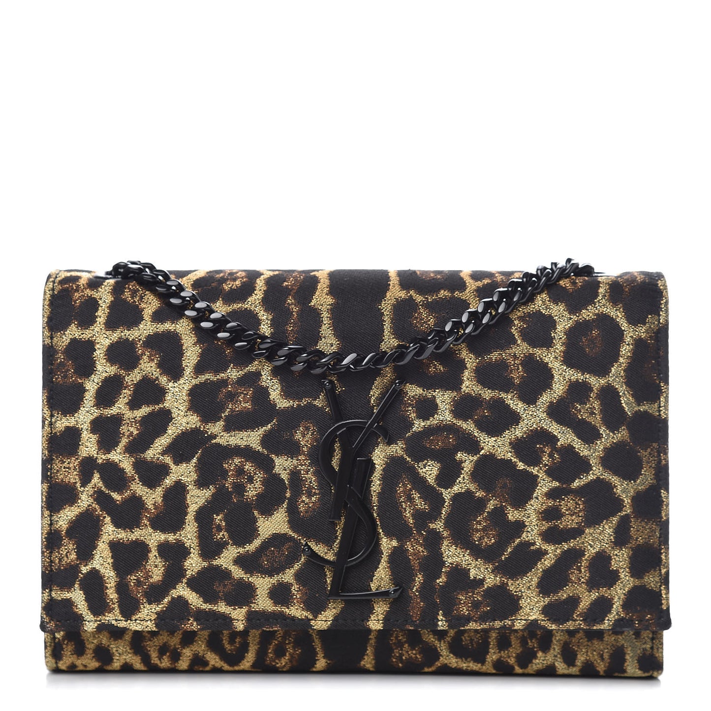 Jacquard Leopard Small Monogram Kate Satchel Oro Natural