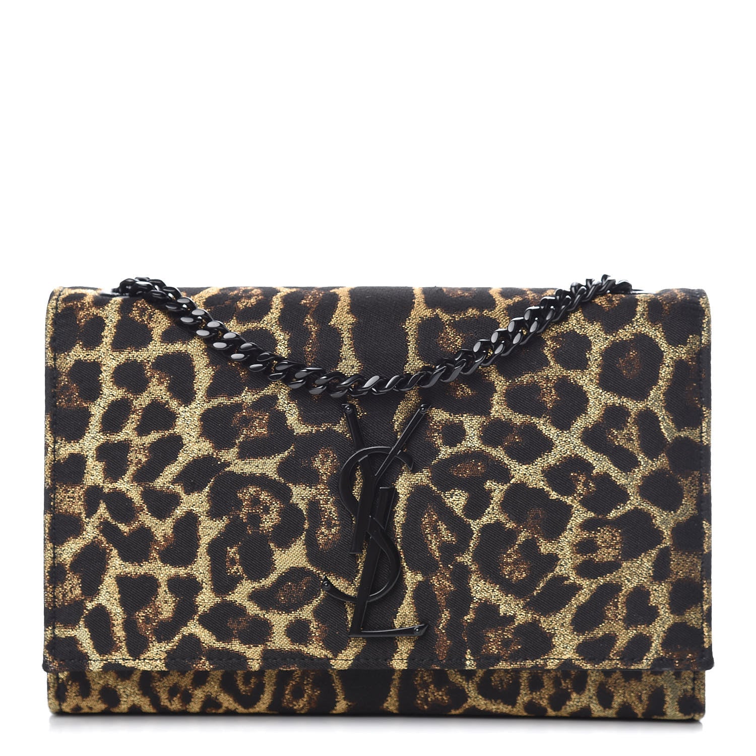 Saint Laurent Jacquard Leopard Small Monogram Kate Satchel Oro Natural 1 of 8