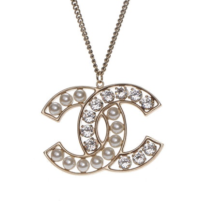 Chanel Crystal Pearl CC Pendant Necklace Gold 4 of 6