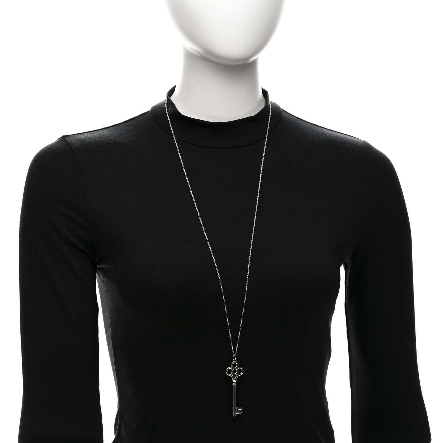 Sterling Silver Large Crown Key Pendant Necklace