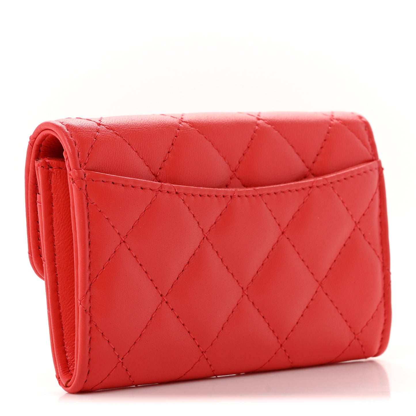 Lambskin Quilted Flap Card Holder Wallet Coral