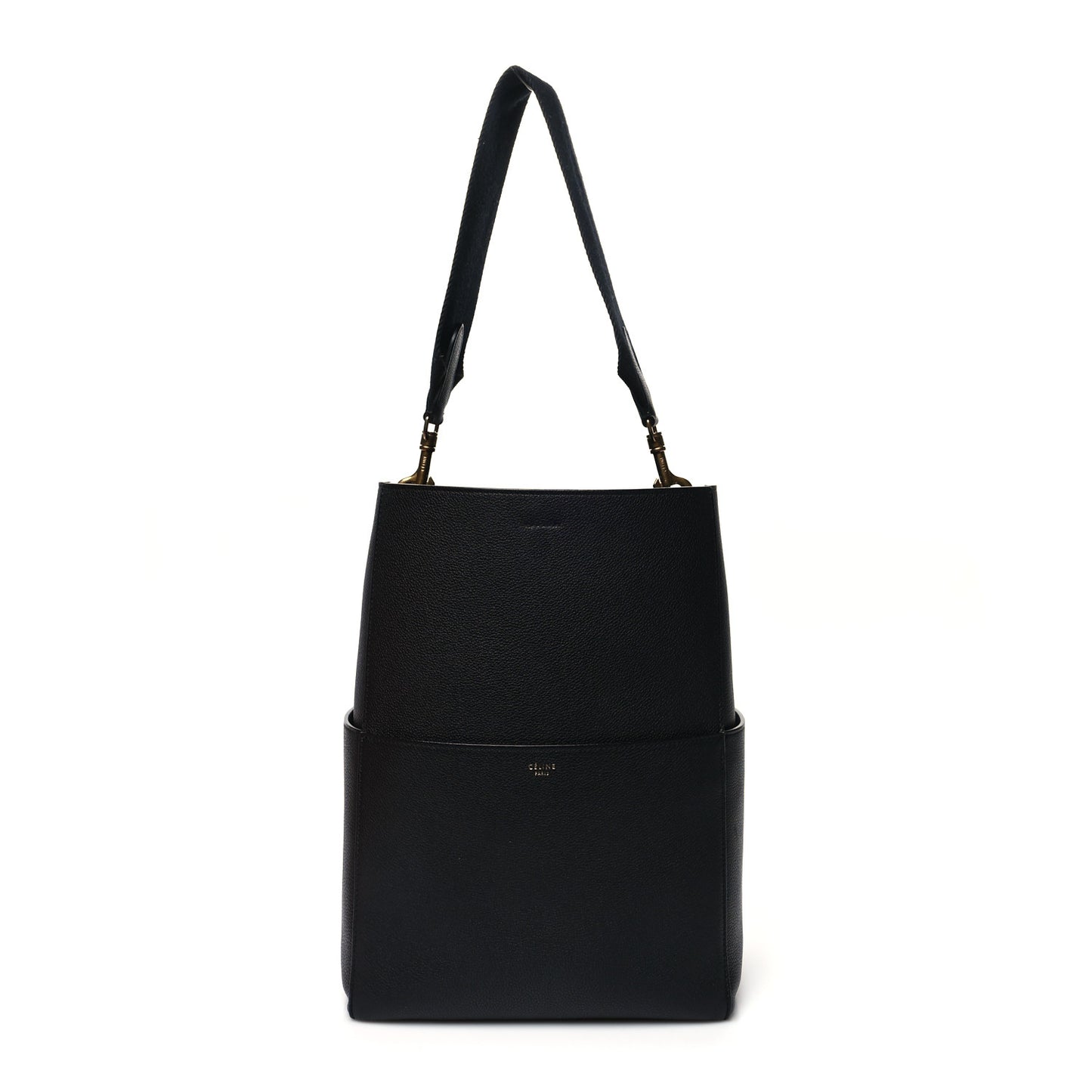 Soft Grained Calfskin Sangle Bucket Bag Black