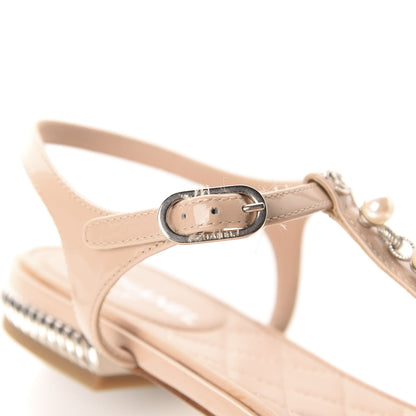 Chanel Patent Pearl CC Thong Sandals 36.5 Beige 6 of 12