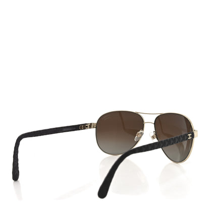 Chanel Metal Lambskin Quilted CC Pilot Summer Aviator Sunglasses 4204-Q Gold Brown 9 of 12