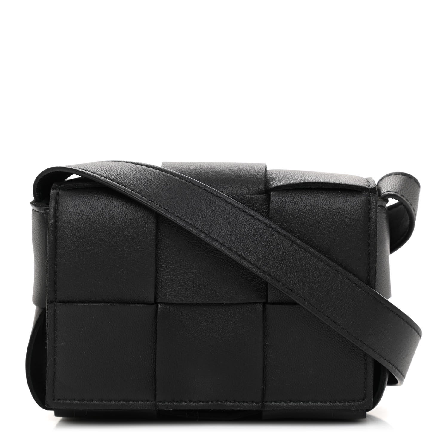 Bottega Veneta Lambskin Maxi Intrecciato Extra Mini Cassette Crossbody Bag Black 1 of 8