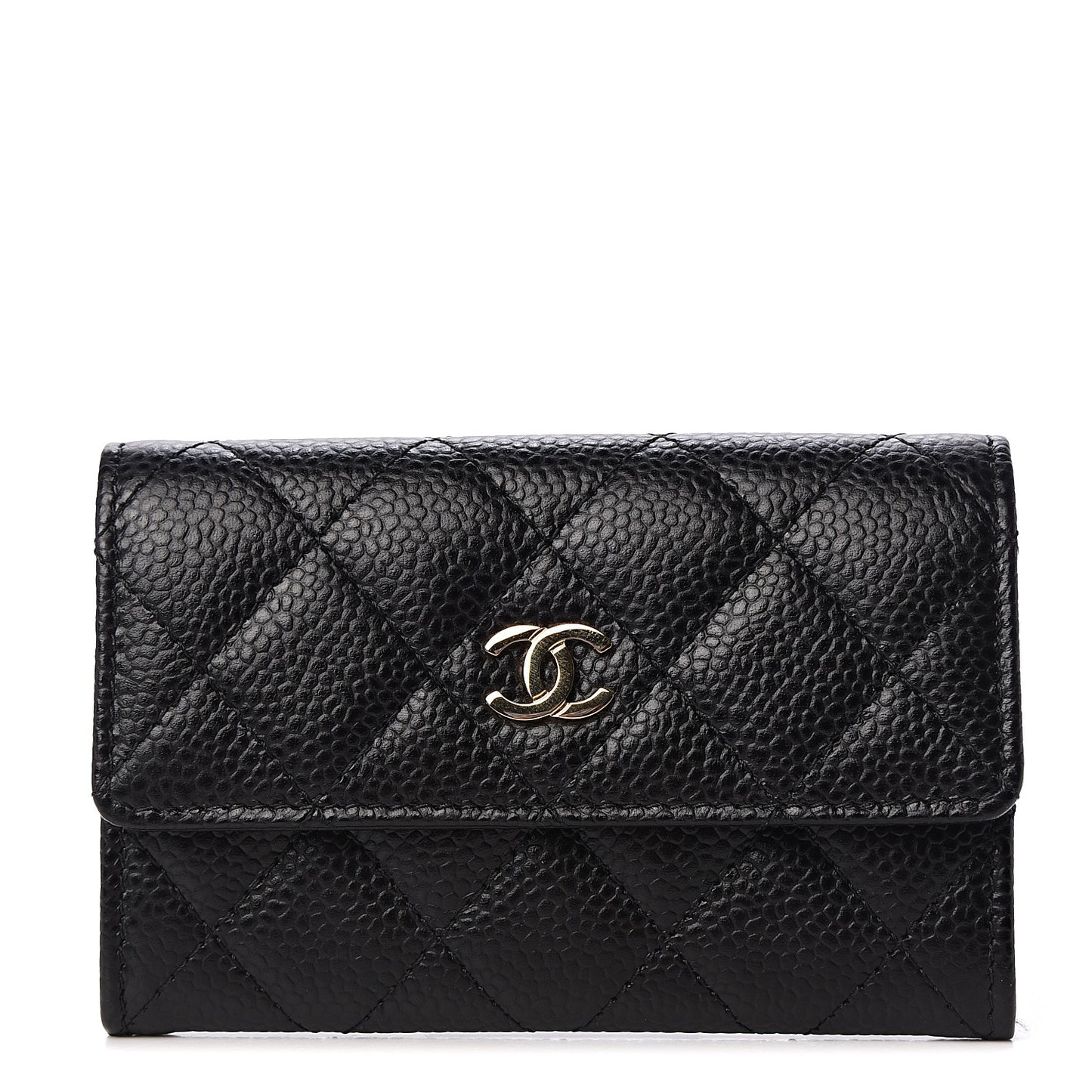Caviar Quilted Flap Card Holder Wallet Black