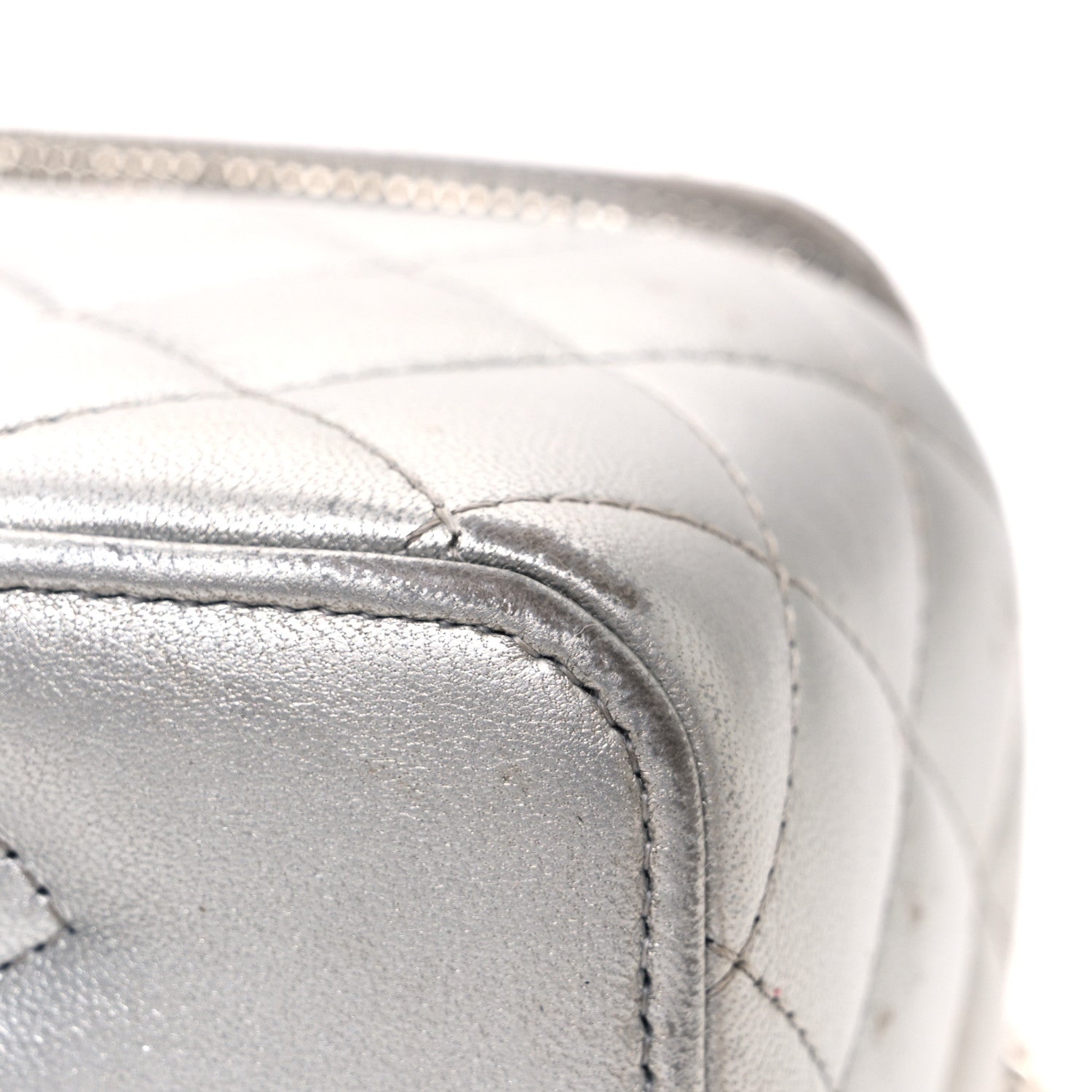 Chanel Metallic Lambskin Quilted Small CC Dynasty Vanity Case With Chain Silver 14 of 16