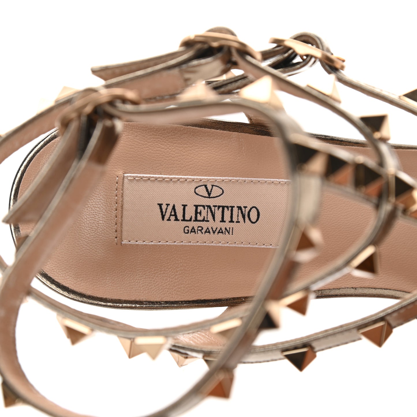 Metallic Pebbled Calfskin Patent Rockstud Ankle Strap 65mm Pumps 40.5 Sasso