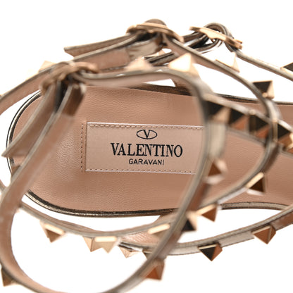 Valentino Garavani Metallic Pebbled Calfskin Patent Rockstud Ankle Strap 65mm Pumps 40.5 Sasso 7 of 8