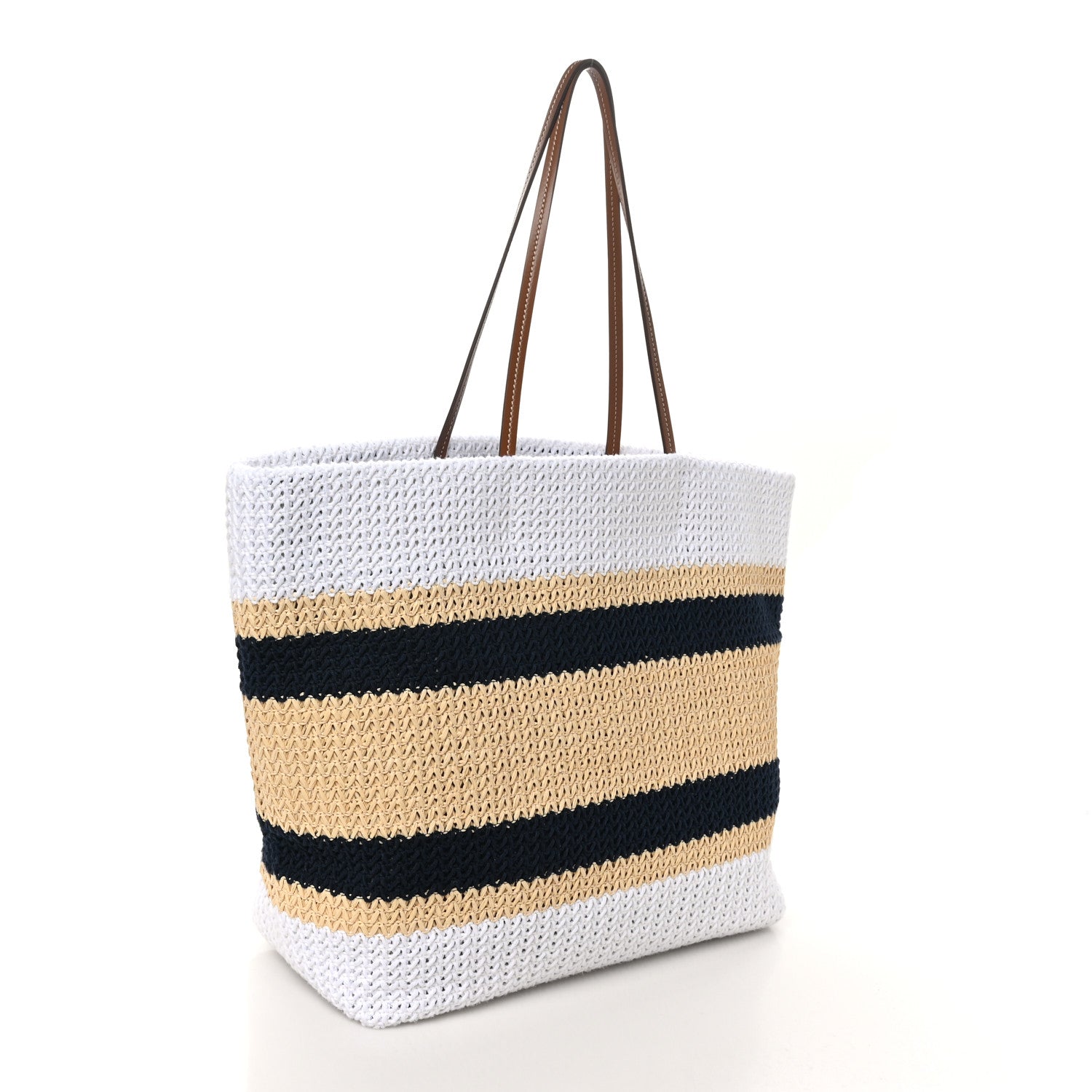 Miu Miu Raffia Crochet Stripe Tote Bag Naturale White 3 of 9