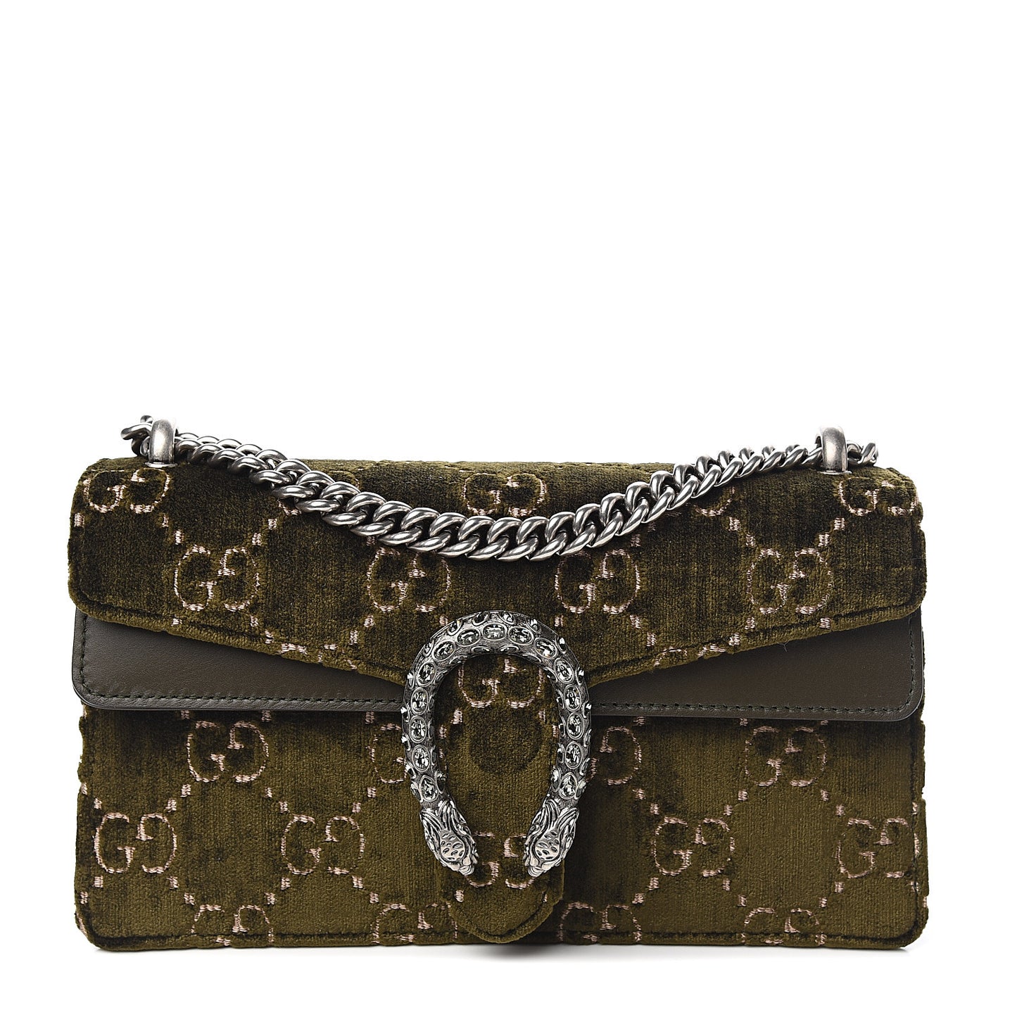 Velvet Moon Calfskin Crystal GG Monogram Small Dionysus Shoulder Bag Dark Olive Rose Gold