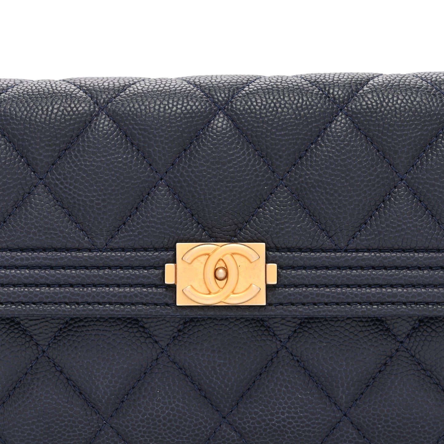 Caviar Quilted Large Boy Gusset Flap Wallet Blue