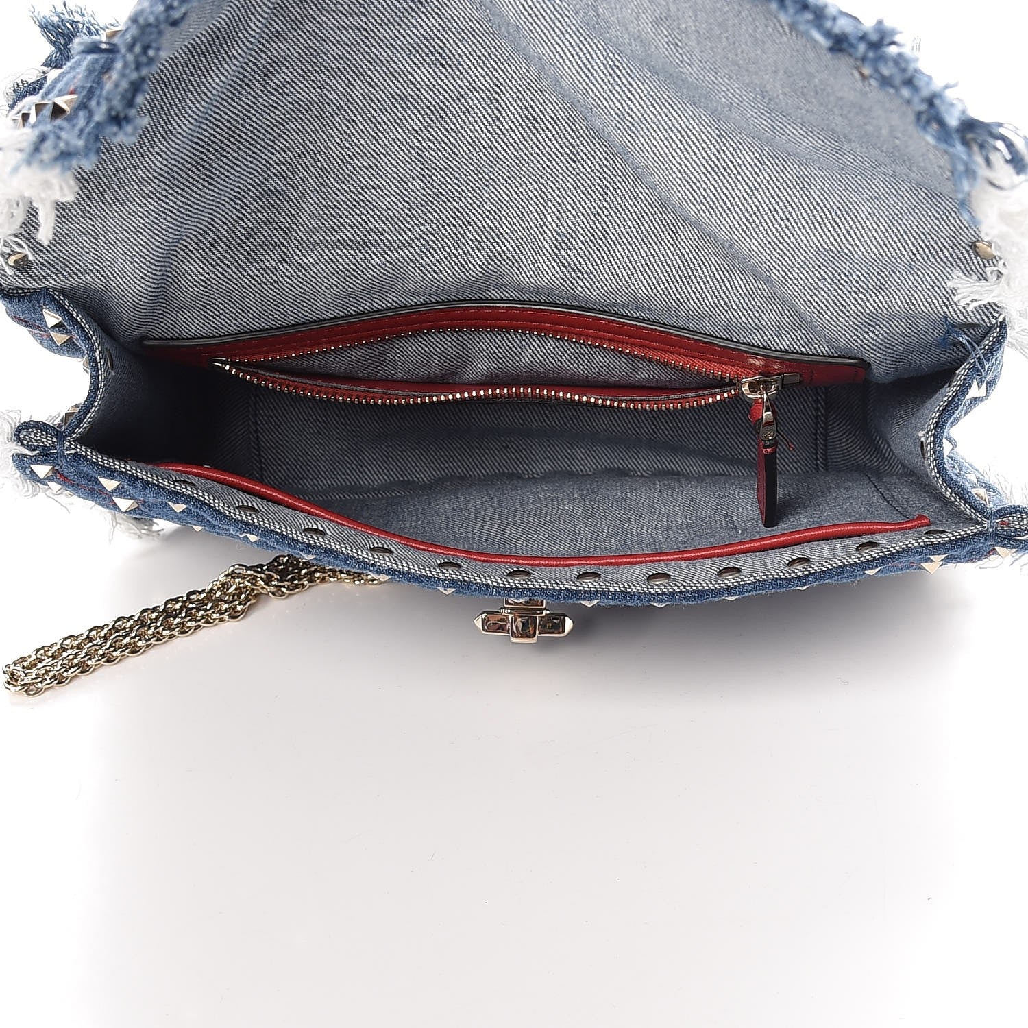 Valentino Garavani Denim Fringe Medium Rockstud Spike Shoulder Bag Blue 6 of 11