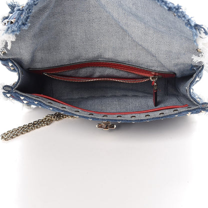Valentino Garavani Denim Fringe Medium Rockstud Spike Shoulder Bag Blue 6 of 11