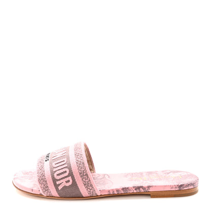 Christian Dior Canvas Toile De Jouy Embroidered Dway Flat Slide Sandals 36.5 Chateau Rose 1 of 9